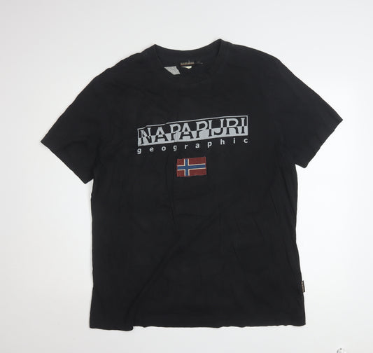 Napapijri Men's Black XL Graphic Flag Logo T-Shirt