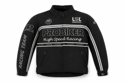 Probiker Boys Black XS Motorcycle Racing Jacket with Embroidered Logos