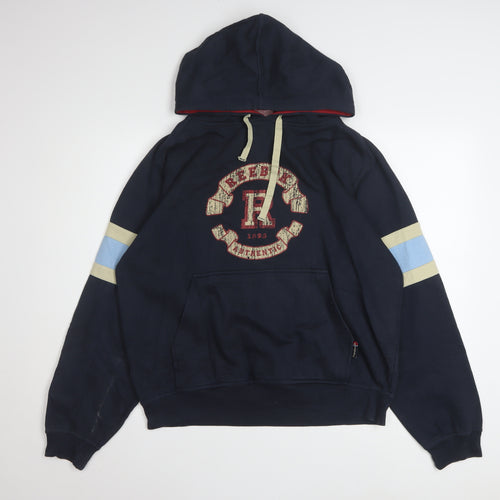 Reebok Men's Blue Pullover Hoodie L Fleece Sports Logo Vintage