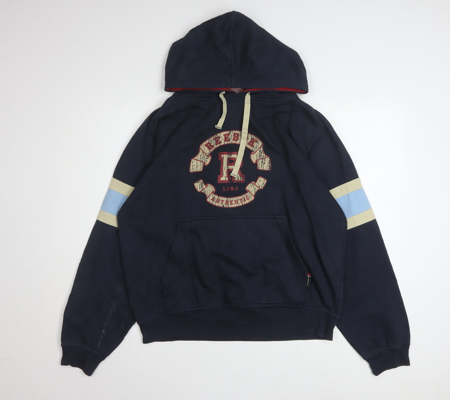 Reebok Men's Blue Pullover Hoodie L Fleece Sports Logo Vintage