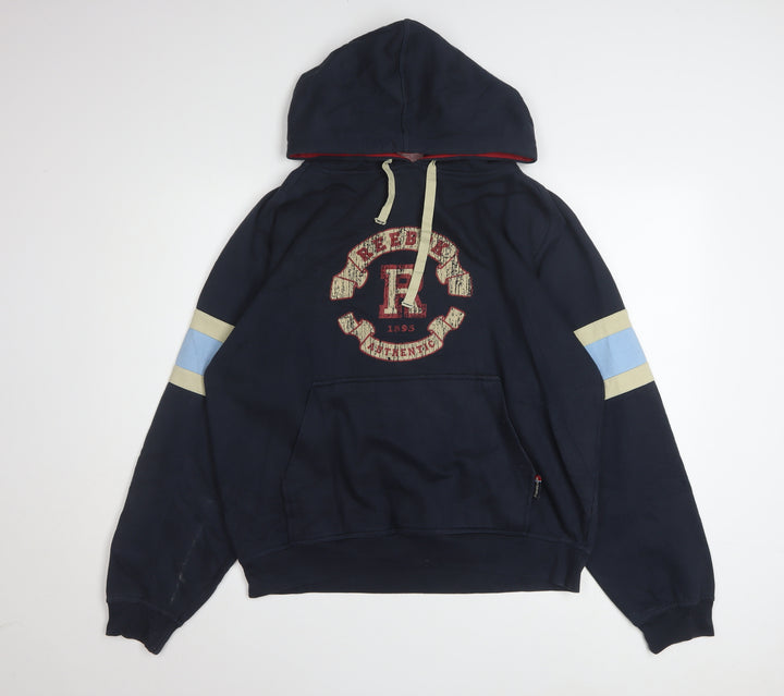 Reebok Men's Blue Pullover Hoodie L Fleece Sports Logo Vintage