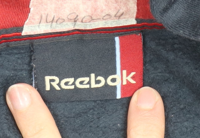 Reebok Men's Blue Pullover Hoodie L Fleece Sports Logo Vintage