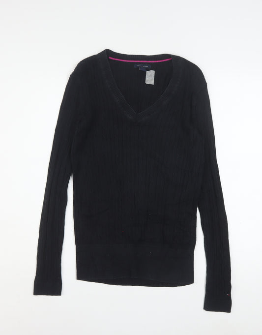 Tommy Hilfiger Women's Black V-Neck Cotton Pullover Jumper M