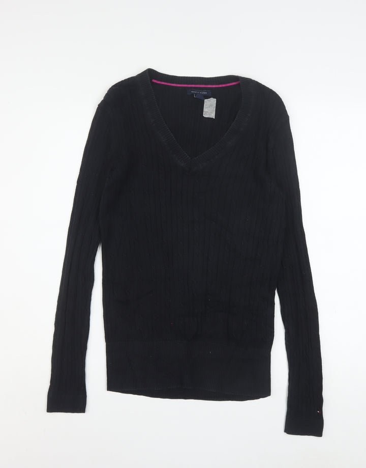 Tommy Hilfiger Women's Black V-Neck Cotton Pullover Jumper M