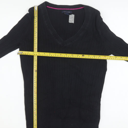 Tommy Hilfiger Women's Black V-Neck Cotton Pullover Jumper M