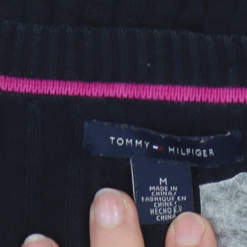 Tommy Hilfiger Women's Black V-Neck Cotton Pullover Jumper M