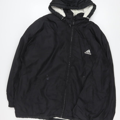Adidas Men’s Black L Hooded Puffer Jacket Coat Nylon Winter Zip Logo