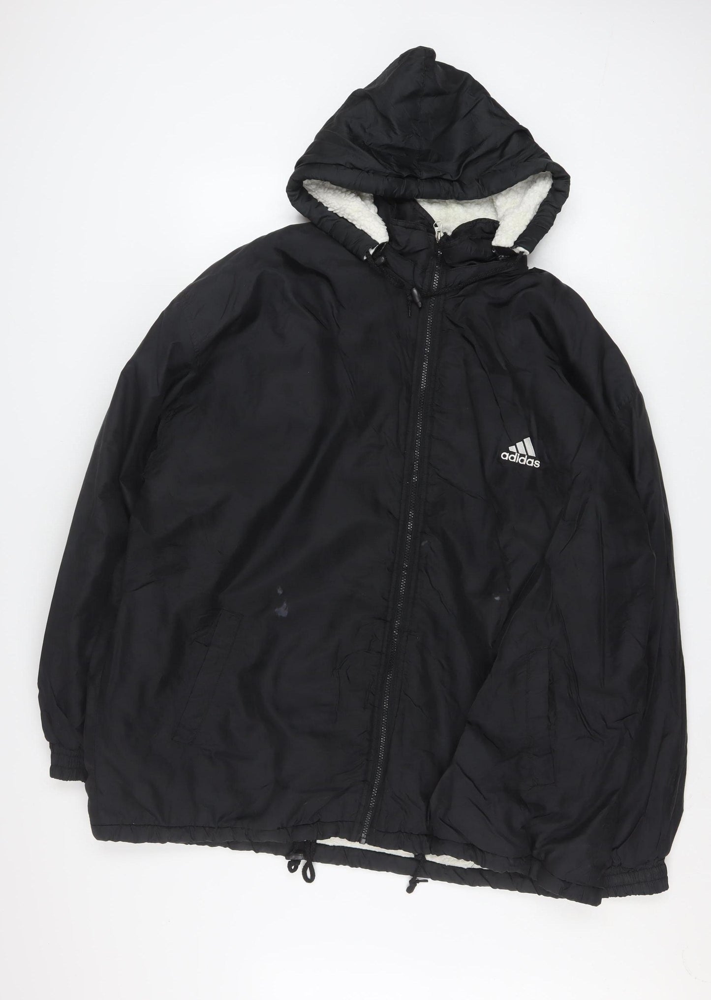 Adidas Men’s Black L Hooded Puffer Jacket Coat Nylon Winter Zip Logo
