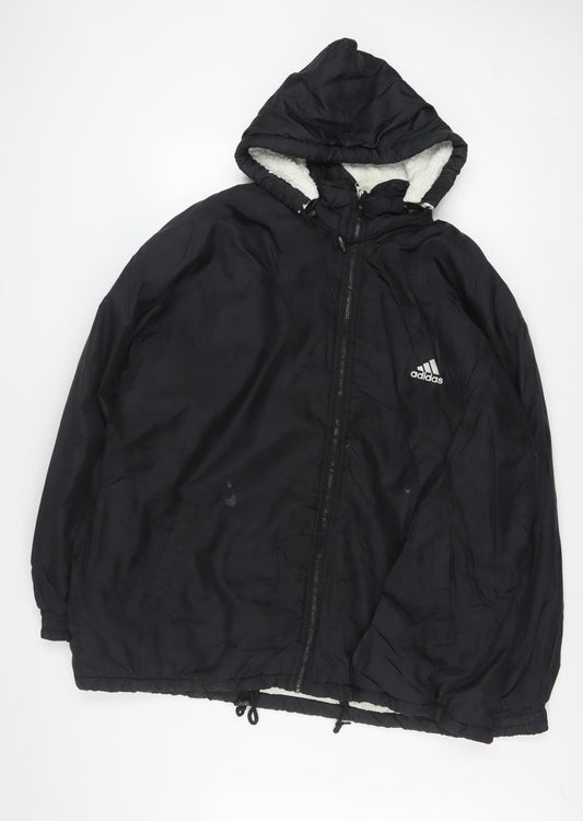 Adidas Men’s Black L Hooded Puffer Jacket Coat Nylon Winter Zip Logo