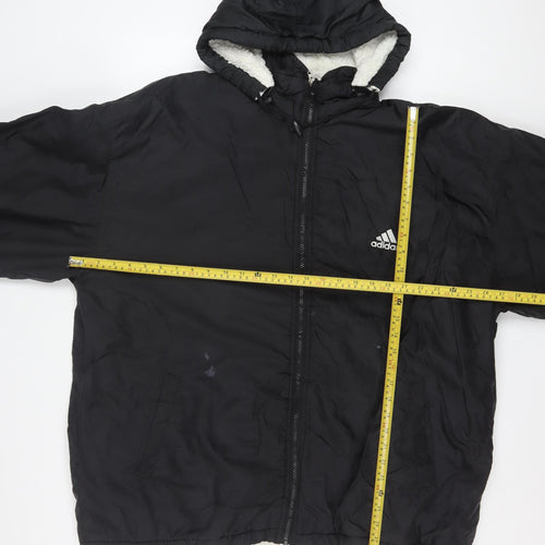 Adidas Men’s Black L Hooded Puffer Jacket Coat Nylon Winter Zip Logo