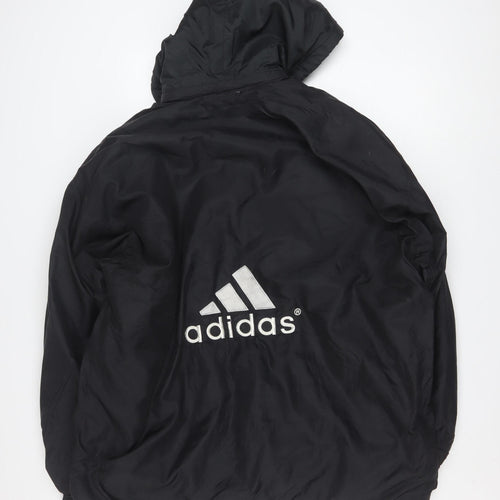 Adidas Men’s Black L Hooded Puffer Jacket Coat Nylon Winter Zip Logo