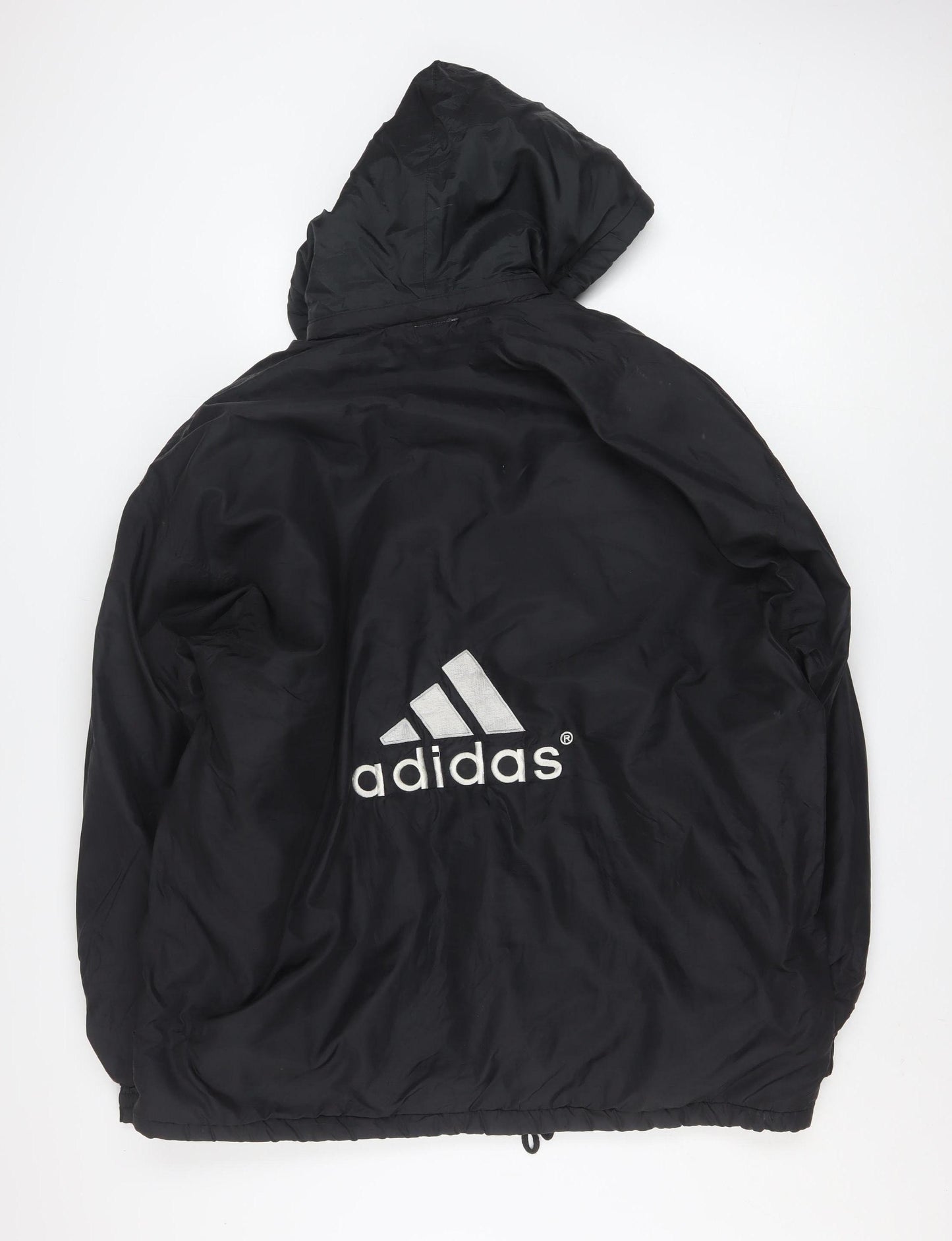 Adidas Men’s Black L Hooded Puffer Jacket Coat Nylon Winter Zip Logo