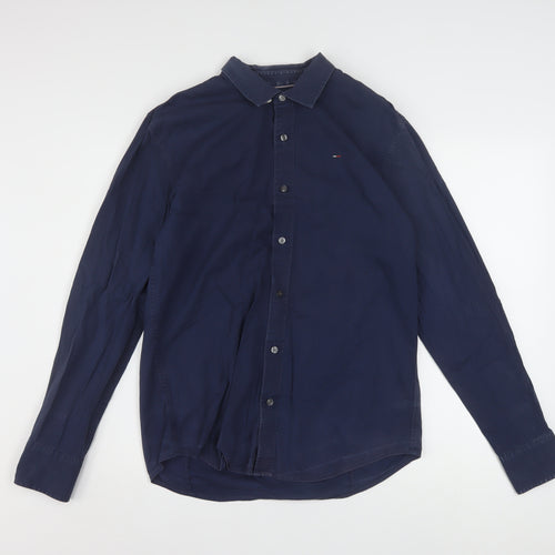 Hilfiger Denim Men's Navy Long Sleeve Button-Up Shirt L Cotton