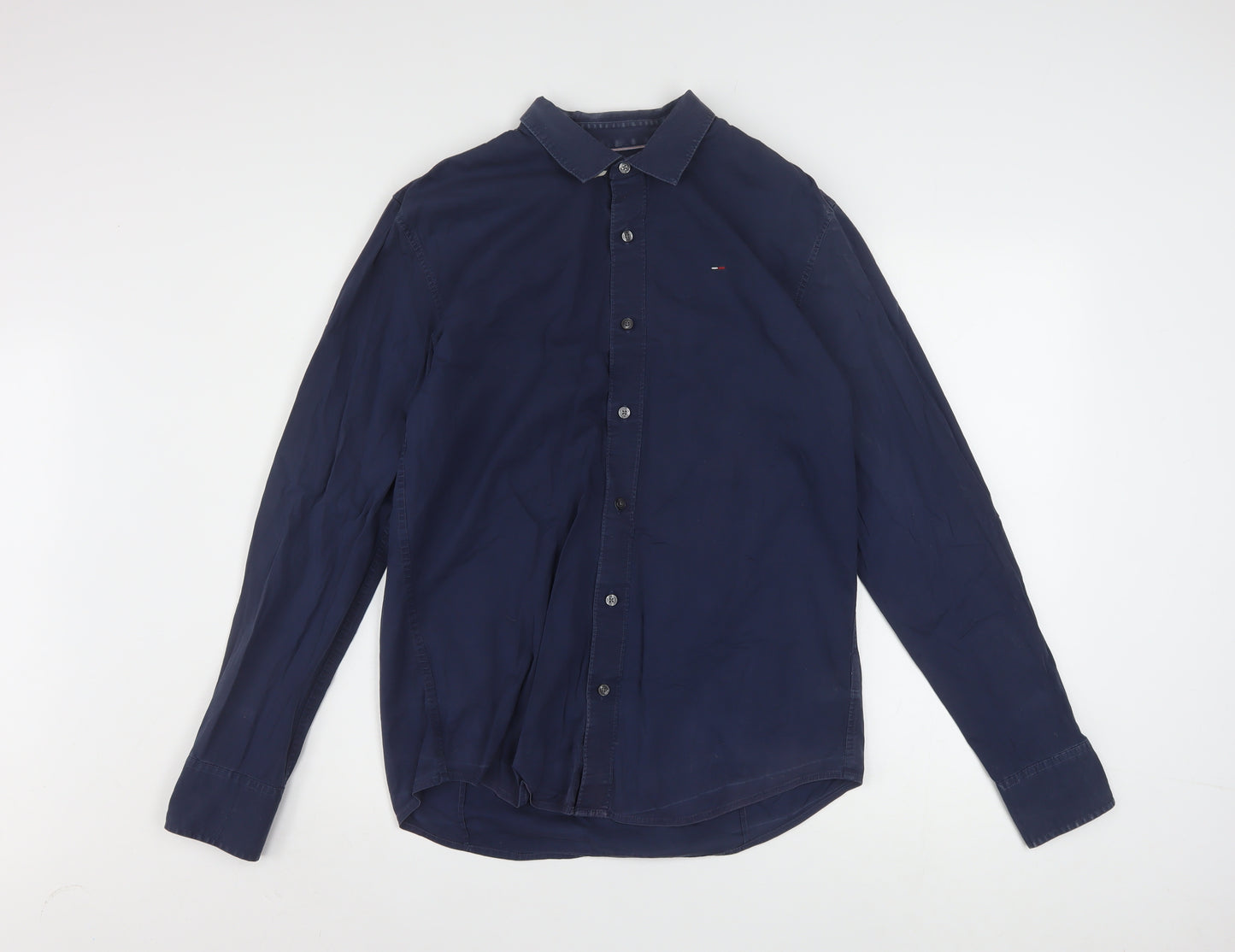 Hilfiger Denim Men's Navy Long Sleeve Button-Up Shirt L Cotton