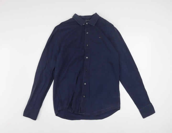 Hilfiger Denim Men's Navy Long Sleeve Button-Up Shirt L Cotton