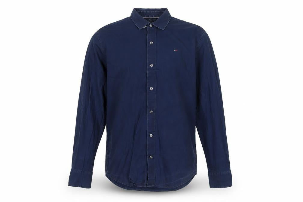 Hilfiger Denim Men's Navy Long Sleeve Button-Up Shirt L Cotton