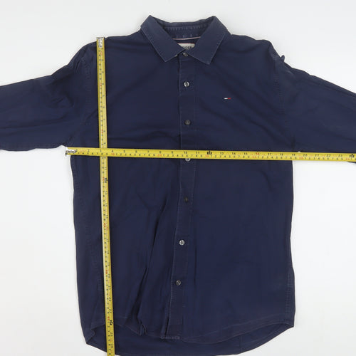 Hilfiger Denim Men's Navy Long Sleeve Button-Up Shirt L Cotton