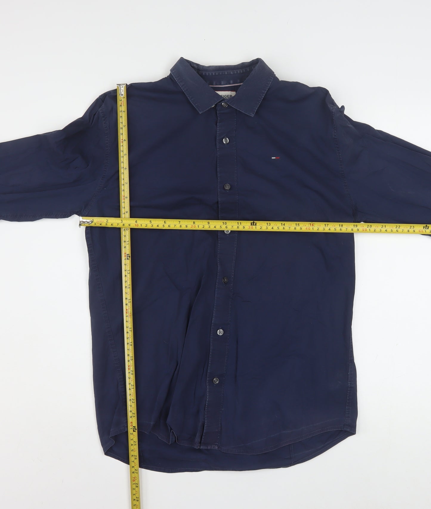 Hilfiger Denim Men's Navy Long Sleeve Button-Up Shirt L Cotton