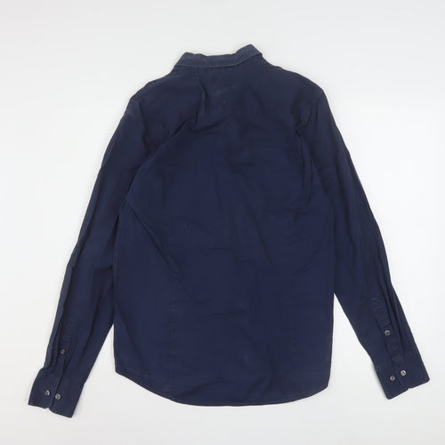 Hilfiger Denim Men's Navy Long Sleeve Button-Up Shirt L Cotton