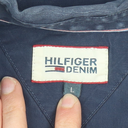 Hilfiger Denim Men's Navy Long Sleeve Button-Up Shirt L Cotton