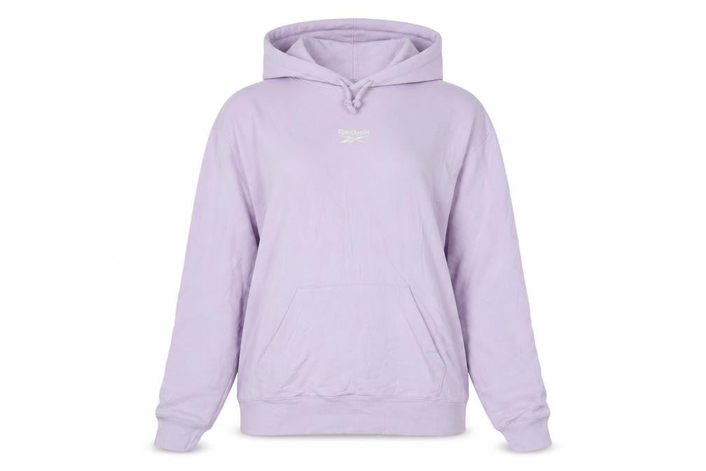 Front view of Reebok women’s lilac pullover hoodie small cotton blend casual