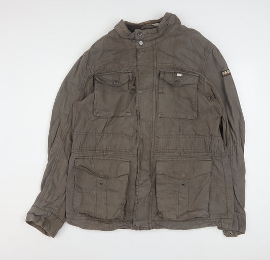 Napapijri Men’s Brown XL Military Jacket Cotton Linen