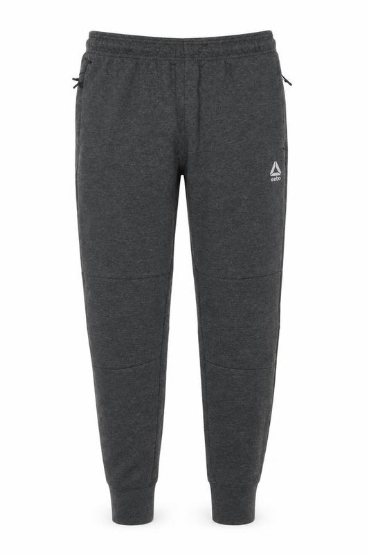 Front view of Reebok Men Grey Joggers S Regular Fit Activewear Tapered Sweatpants