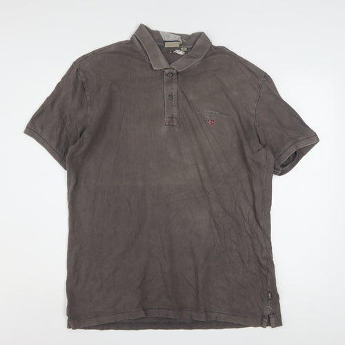 Napapijri Men's Brown Cotton Polo Shirt XL Short Sleeve Casual Top