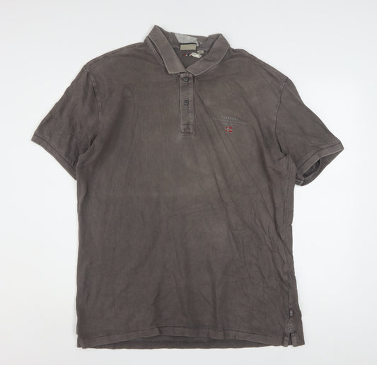Napapijri Men's Brown Cotton Polo Shirt XL Short Sleeve Casual Top