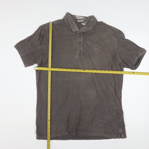 Napapijri Men's Brown Cotton Polo Shirt XL Short Sleeve Casual Top
