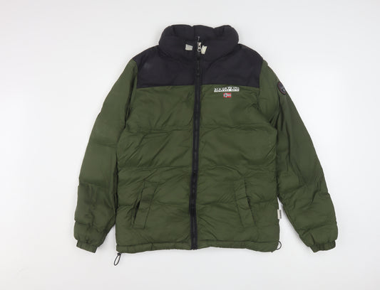 Napapijri Men's Green Puffer Jacket S Winter Full Zip Warm Coat