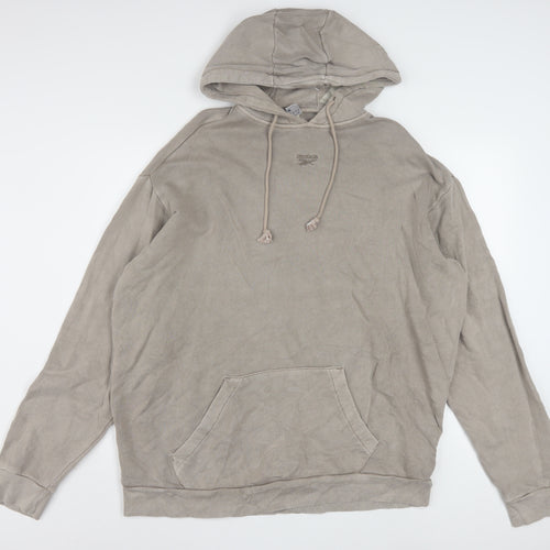 Reebok Women Beige Hooded Pullover Sweatshirt Size M Organic Cotton