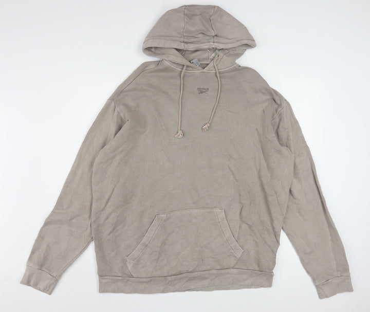 Reebok Women Beige Hooded Pullover Sweatshirt Size M Organic Cotton