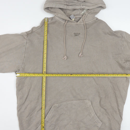 Reebok Women Beige Hooded Pullover Sweatshirt Size M Organic Cotton