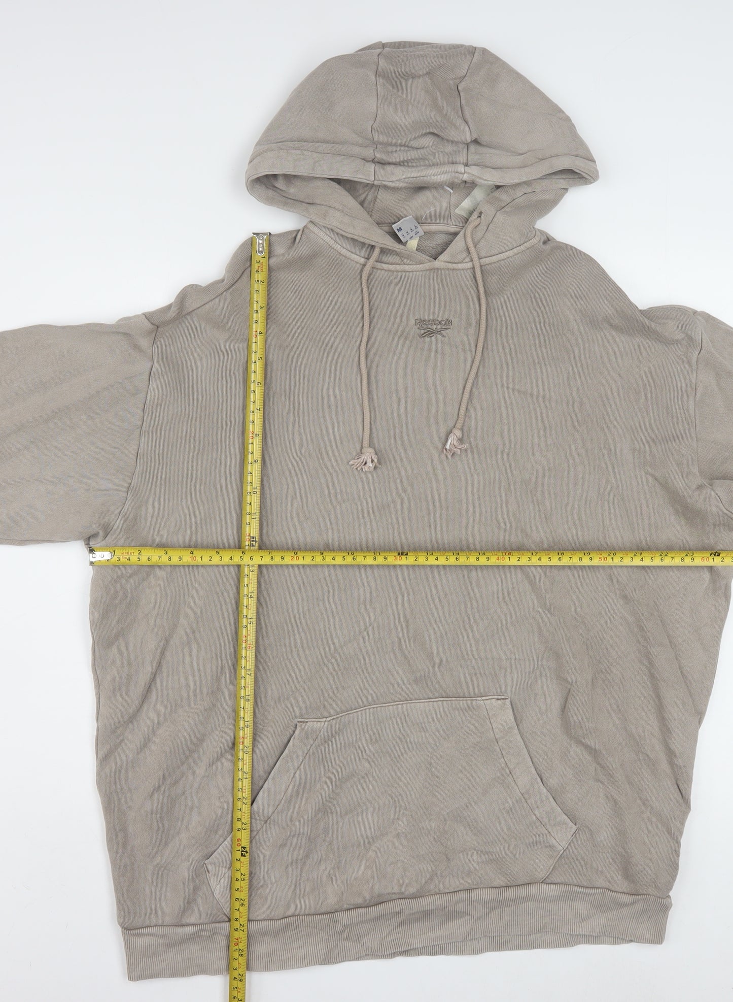 Reebok Women Beige Hooded Pullover Sweatshirt Size M Organic Cotton