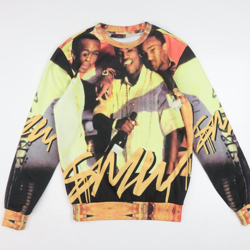 SAVW Mens Multicoloured Hip Hop Graphic Print Pullover Sweatshirt S