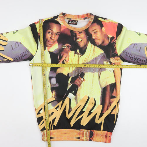 SAVW Mens Multicoloured Hip Hop Graphic Print Pullover Sweatshirt S