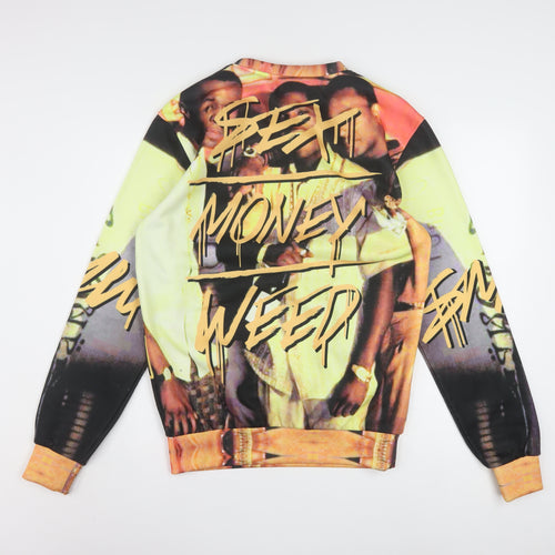 SAVW Mens Multicoloured Hip Hop Graphic Print Pullover Sweatshirt S