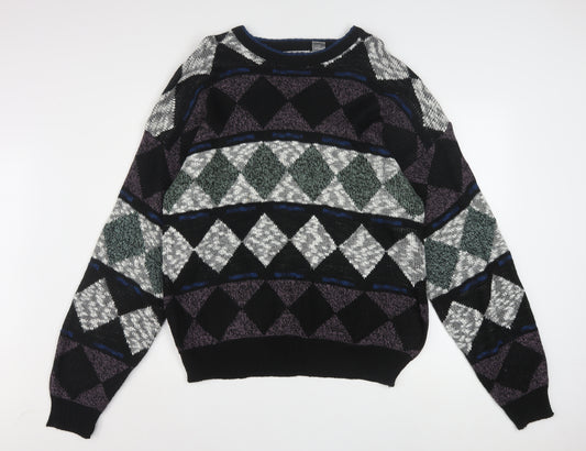 Method Men's Multicoloured Argyle Knit Pullover Jumper L