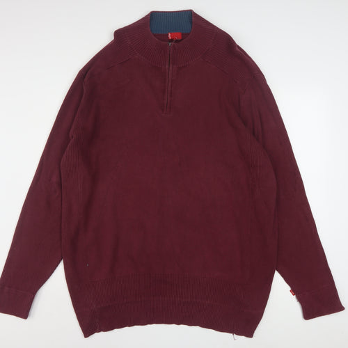 Levi's Men's Red 2XL Half Zip High Neck Cotton Jumper