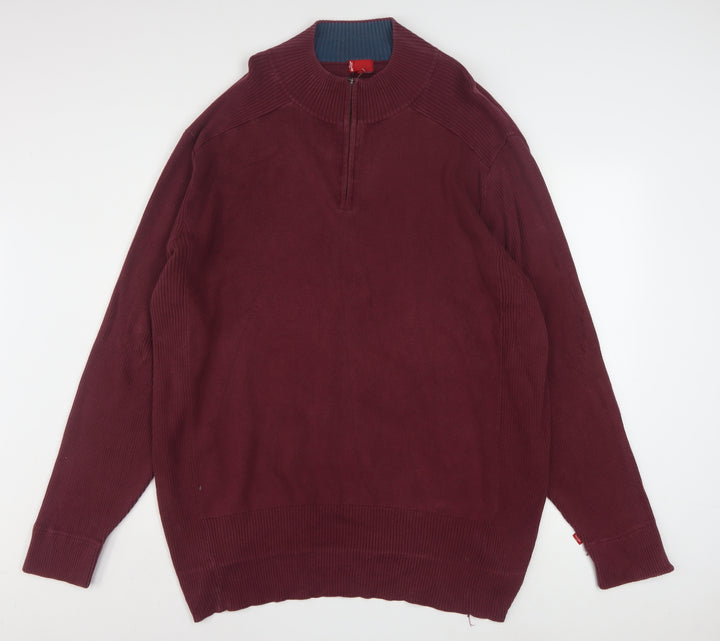 Levi's Men's Red 2XL Half Zip High Neck Cotton Jumper
