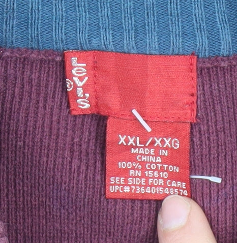 Levi's Men's Red 2XL Half Zip High Neck Cotton Jumper