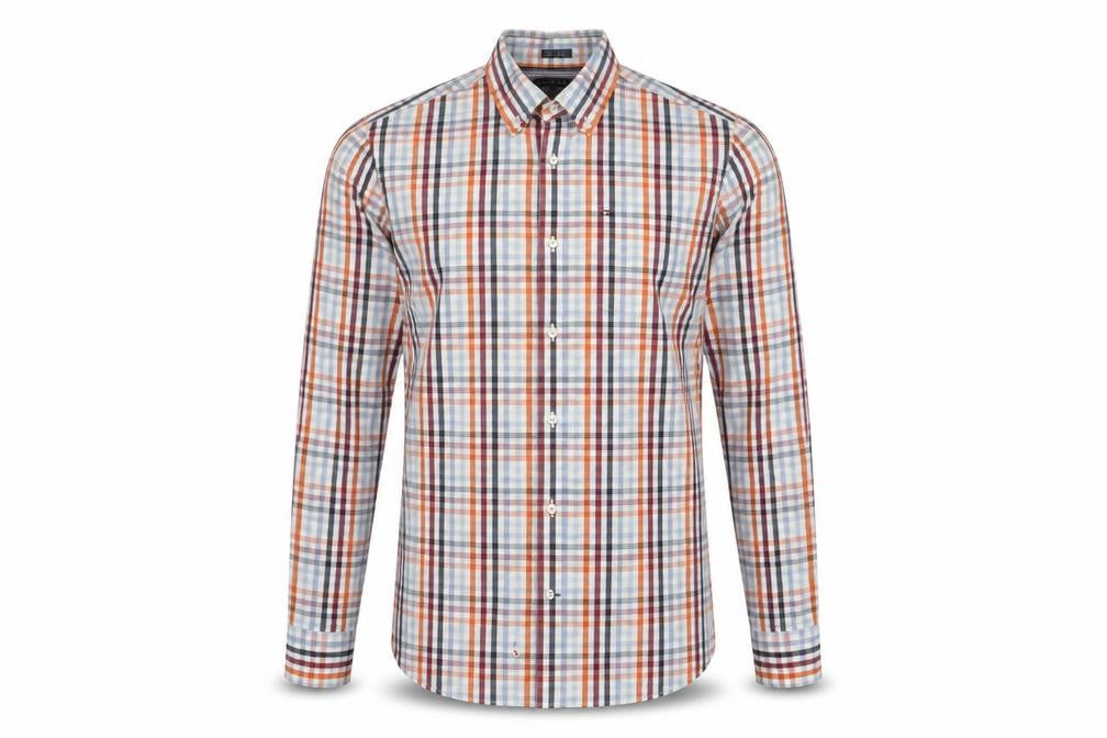 Front view of Tommy Hilfiger Men's Multicoloured Check Button-Up Shirt XS Slim Fit