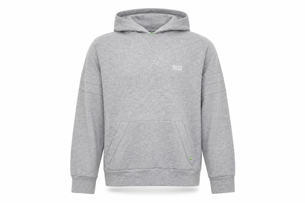 Front view of Hugo Boss Men's Grey Pullover Hoodie Small Regular Fit