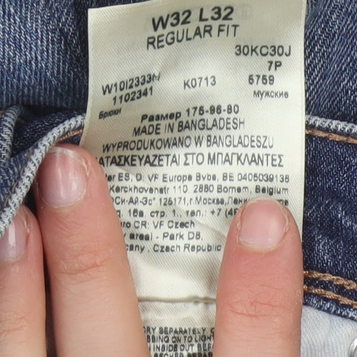 Wrangler Mens Blue Regular Fit Straight Leg Denim Jeans W32 L32