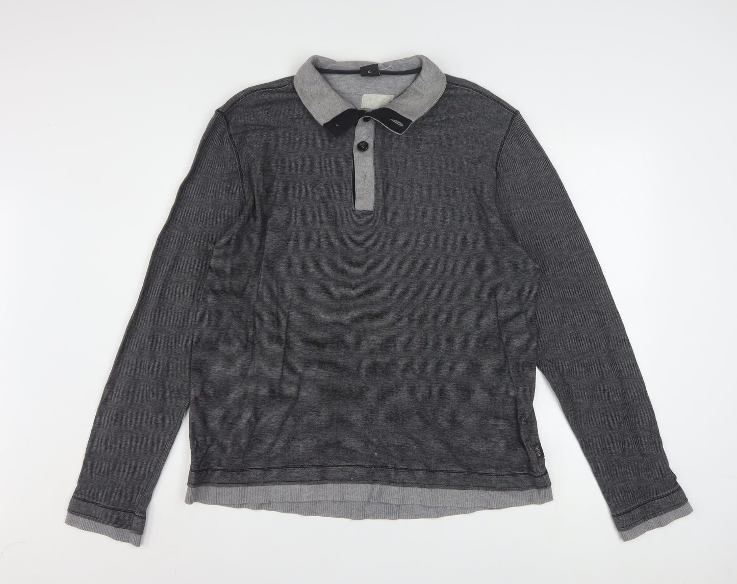 Hugo Boss Men's Grey Cotton Henley Jumper XL Long Sleeve Regular Fit