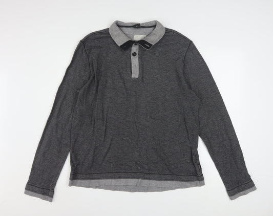 Hugo Boss Men's Grey Cotton Henley Jumper XL Long Sleeve Regular Fit