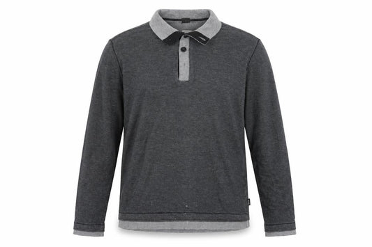 Front view of Hugo Boss Men's Grey Cotton Henley Jumper XL Long Sleeve Regular Fit