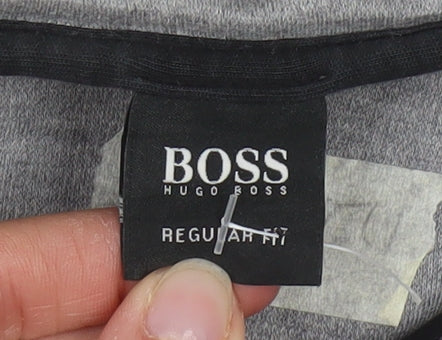 Hugo Boss Men's Grey Cotton Henley Jumper XL Long Sleeve Regular Fit