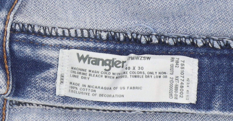 Wrangler Men's Blue 40x30 Regular Fit Straight Denim Jeans
